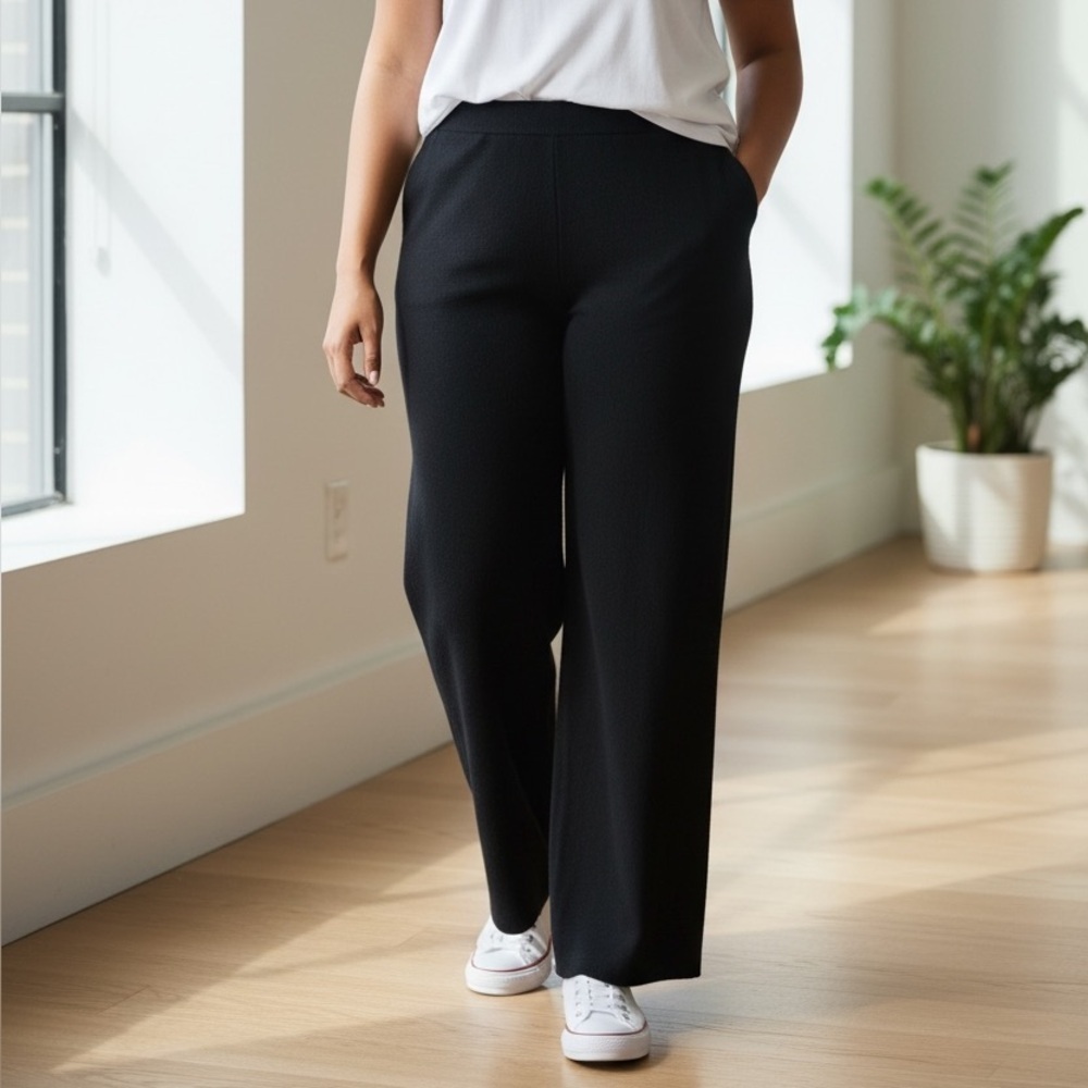 WYNNE LAYERS (1X) Sweater Knit Wide-Leg Pants Pockets Pull-On Soft Black NWT - Picture 12 of 12